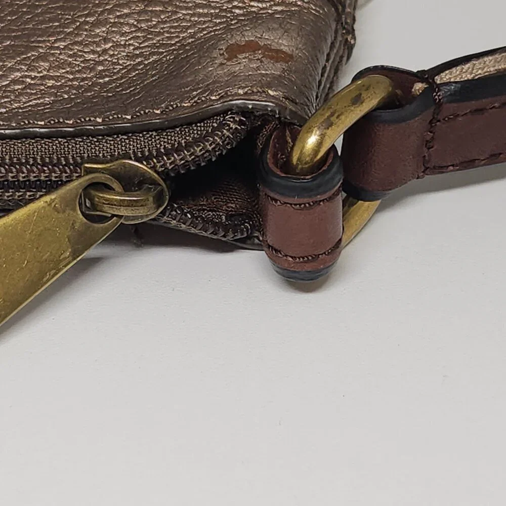 Fossil Vintage Explorer Gunmetal Color Leather Crossbody Bag Purse